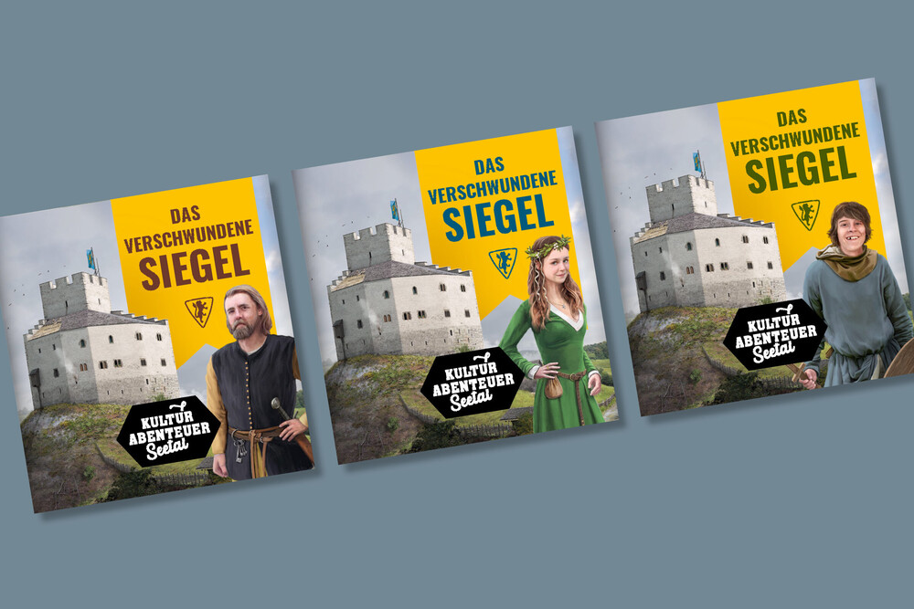 Titelseiten Faltblatt mit Rätseln – Kulturabenteuer «Burg Nünegg»