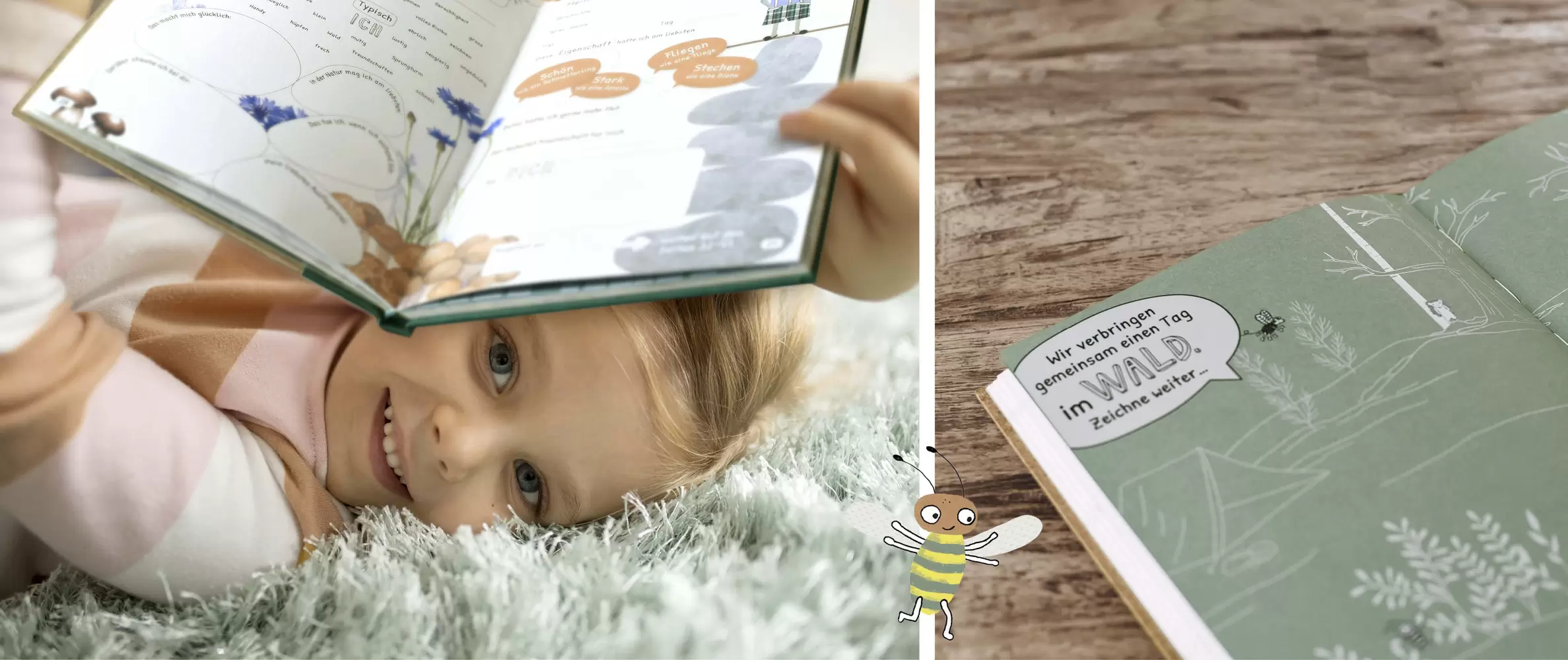 Details Gestaltung Innenseiten, Spezialpapier, Illustrationen, Mitmachseiten – Das Freund:innenbuch, byminz Naturprodukte, Luzern