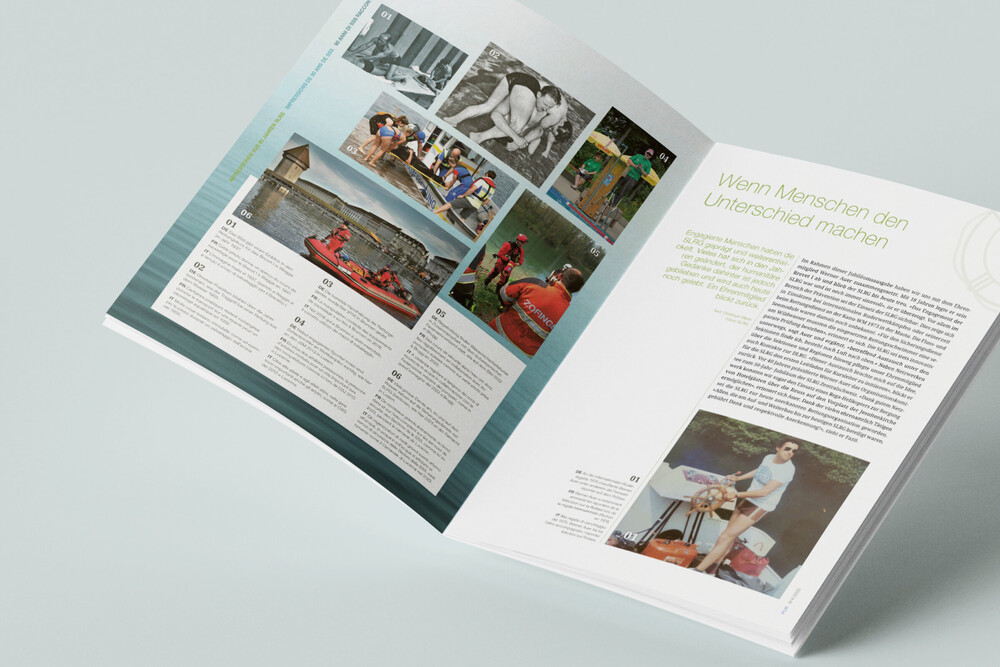 Gestaltung Innenseiten mit Inhaltsverzeichnis – Kundenmagazin der Schweizerischen Lebensrettungs-Gesellschaft (SLRG)