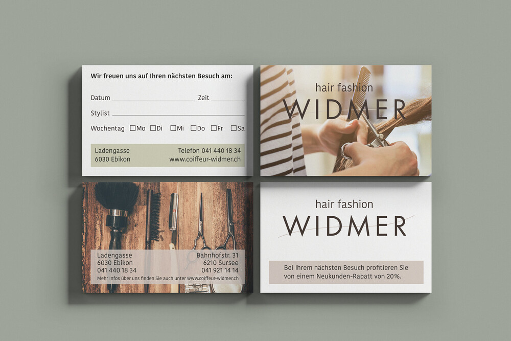 Visitenkarten, Terminkarten – hair fashion WIDMER, Sursee & Ebikon
