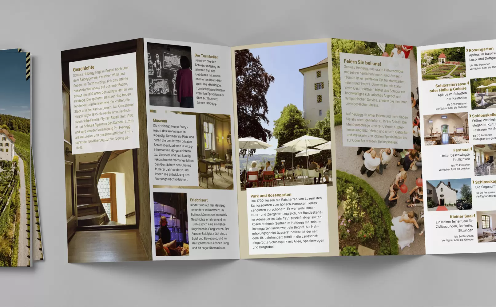 Angebotsflyer, Teil des Corporate Designs – Schloss Heidegg