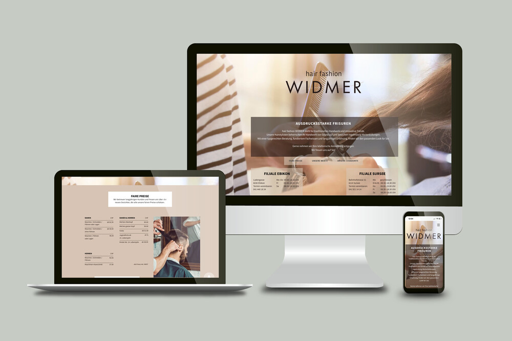 Webdesign responsive und RealisationWebsites – hair fashion WIDMER, Sursee & Ebikon