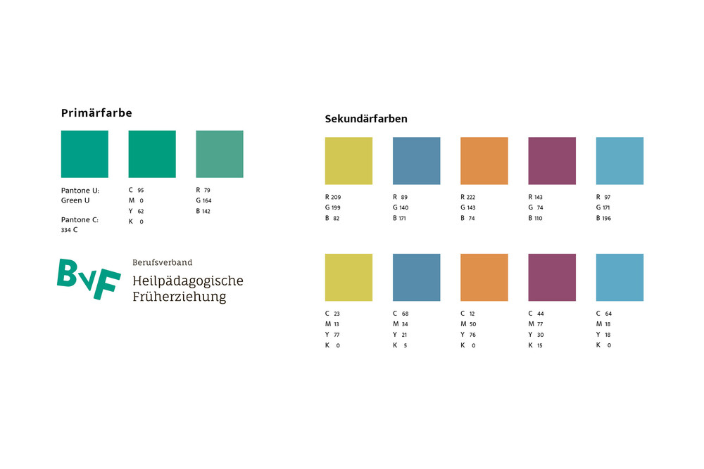 Farbkonzept, Teil des Corporate Designs – Berufsverband Heilpädagogische Früherziehung (BVF)
