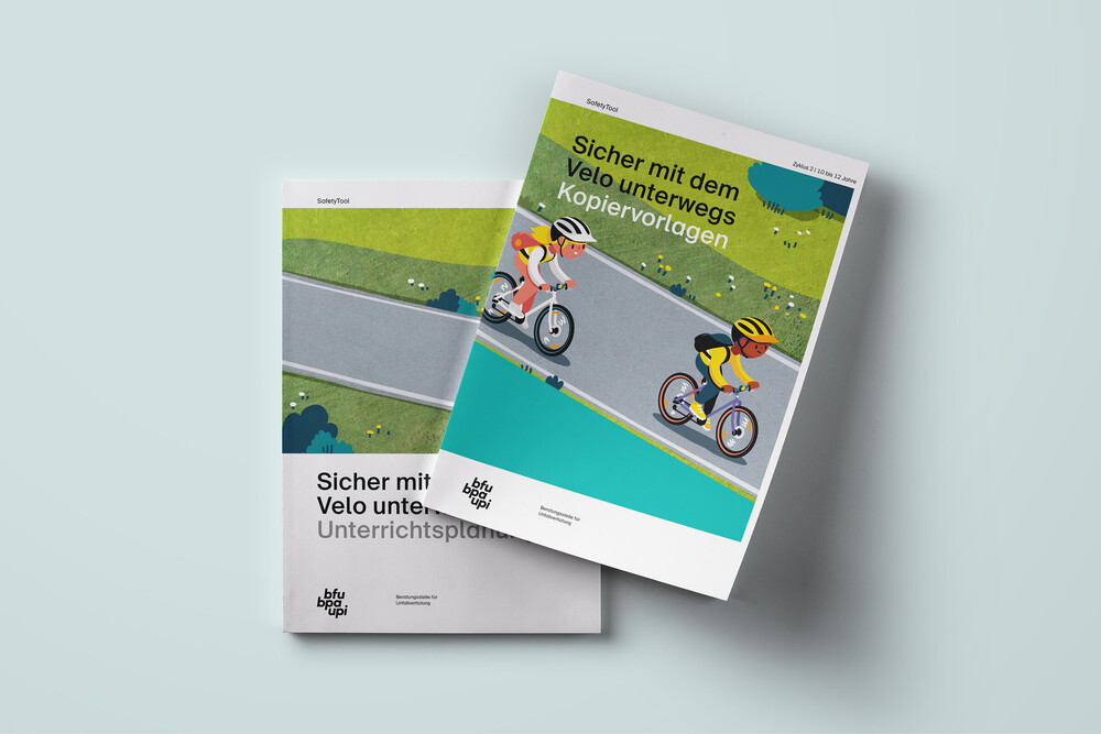 Titelseite «Sicher mit dem Velo unterwegs» – Lehrmittel-Serie «SafetyTools» der BFU