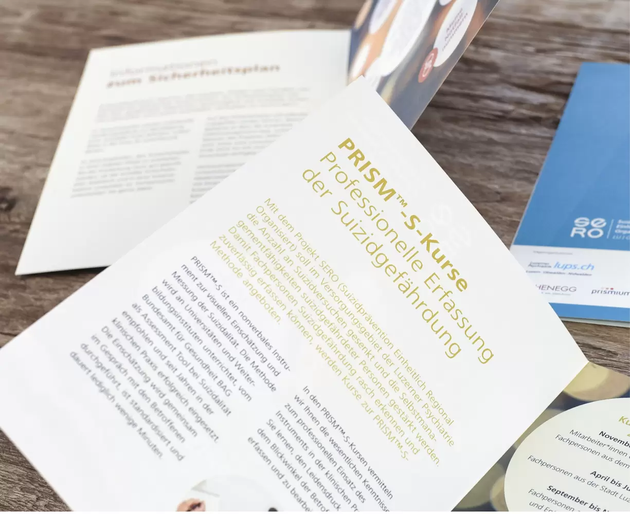 Kommunikationsunterlagen und Flyer, Innenseiten – Suizid Prävention SERO