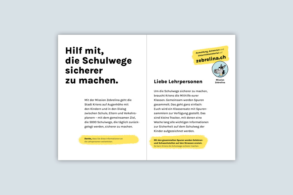 Infobroschüre Schulleitung und Lehrpersonen – «Zebrelina» Sichere Schulwege Stadt Kriens, Kindergarten