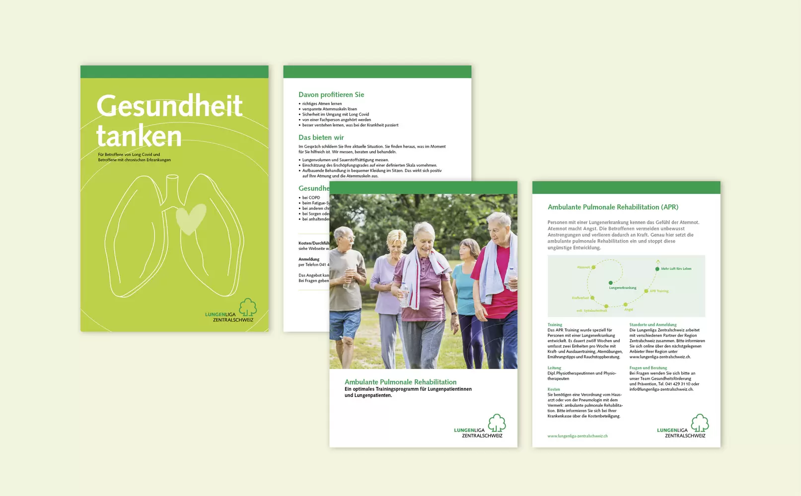 Kommunikationsunterlagen Design Titelseiten, Innenseiten – Lungenliga Zentralschweiz