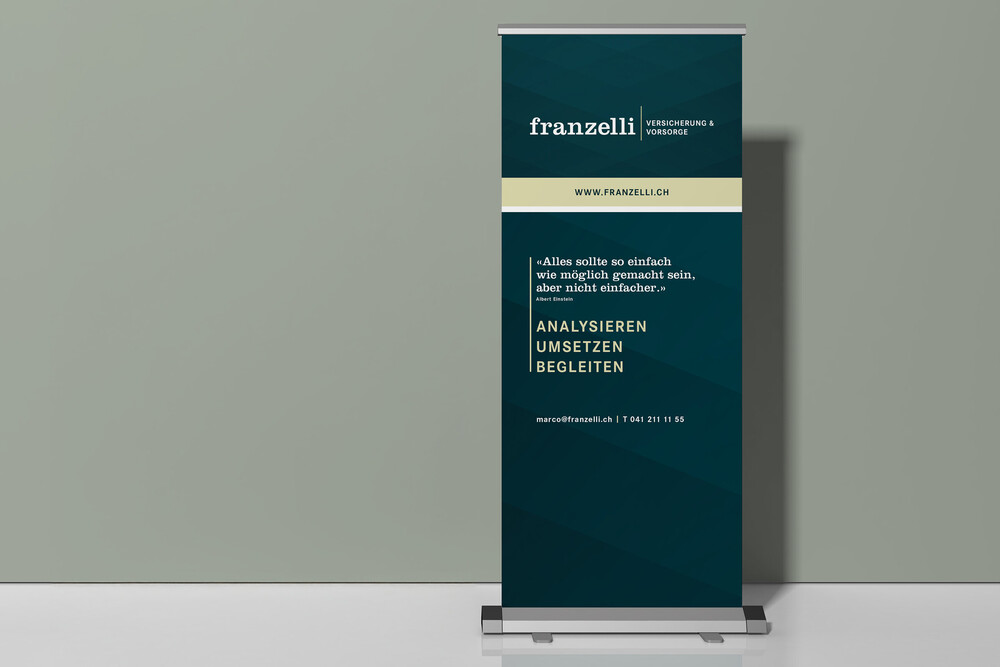 Rollup mit Zitat und Angebot – Franzelli AG, Versicherungsberatung Luzern