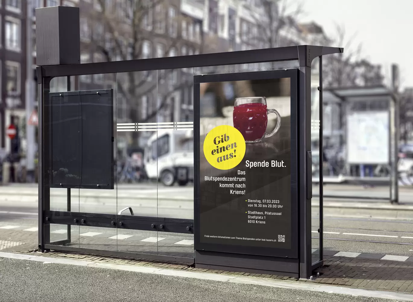 Plakat Aussenwerbung an Bushaltestelle – Blutspendedienst Luzern