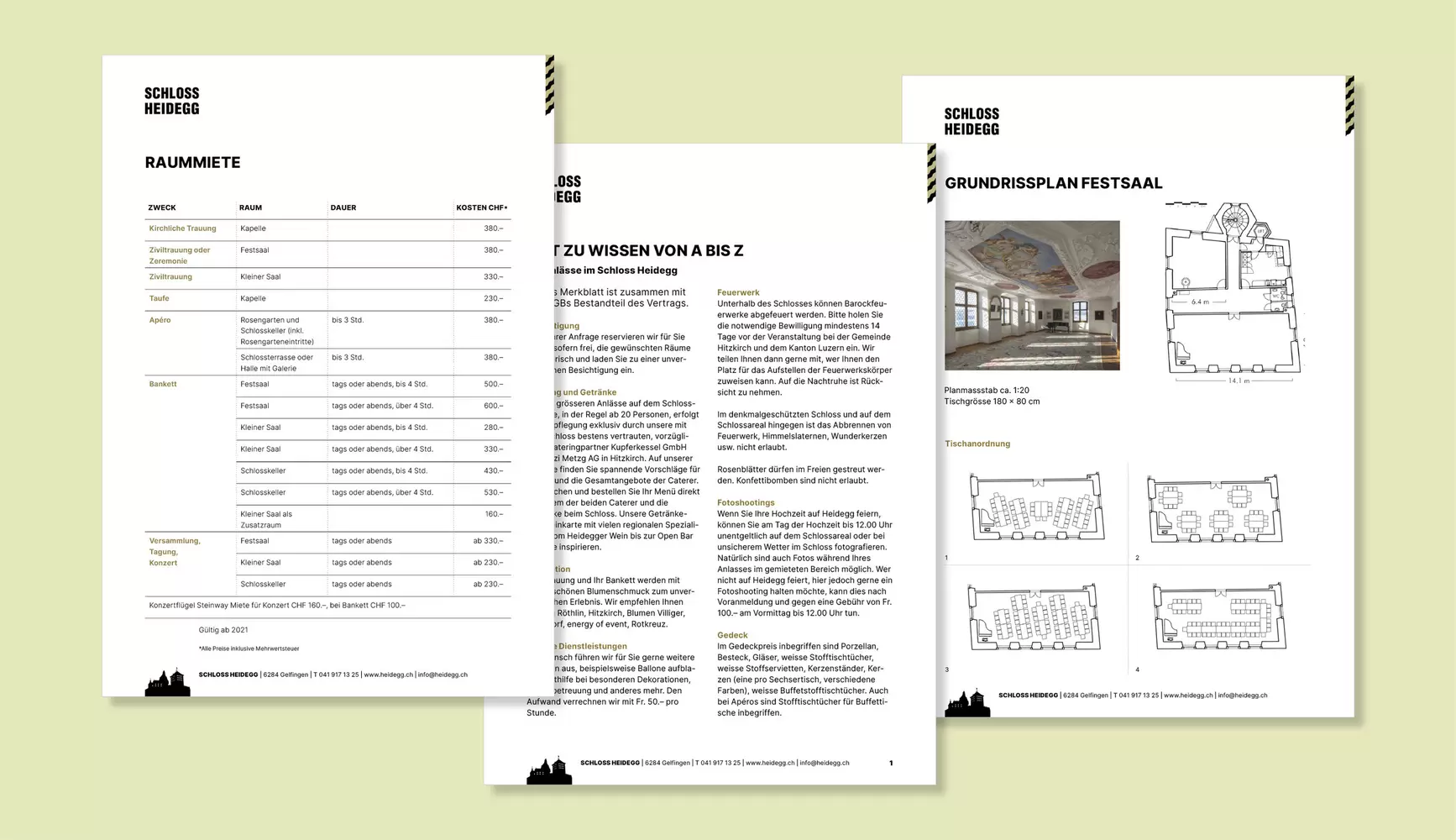 Kommunikationsunterlagen, Infoblätter – Schloss Heidegg