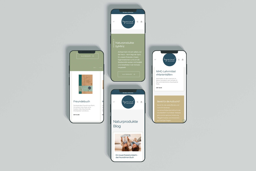 Webdesign auf Phone – Webshop byminz Naturprodukte, Luzern