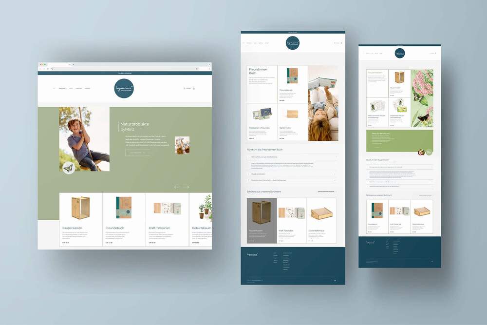 Webdesign mit Unterseiten – Webshop byminz Naturprodukte, Luzern